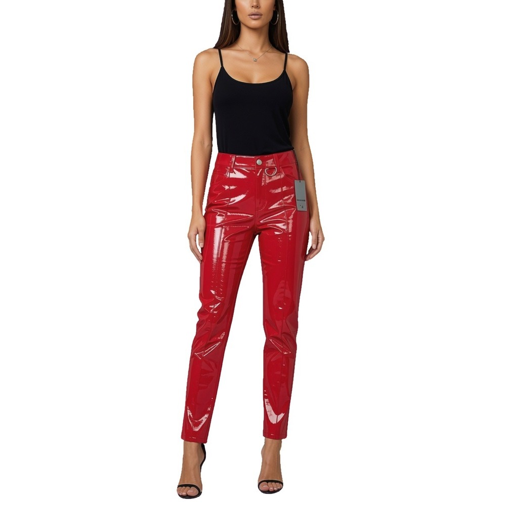 Zadig & Voltaire Peko Vinyle Red Patent Lamb Leather Pants RWPA00072 Size 34 NEW